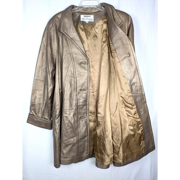 Vintage Dero by Rocco D'Amelio Womens Metallic Gold Leather Coat Large - Picture 6 of 10